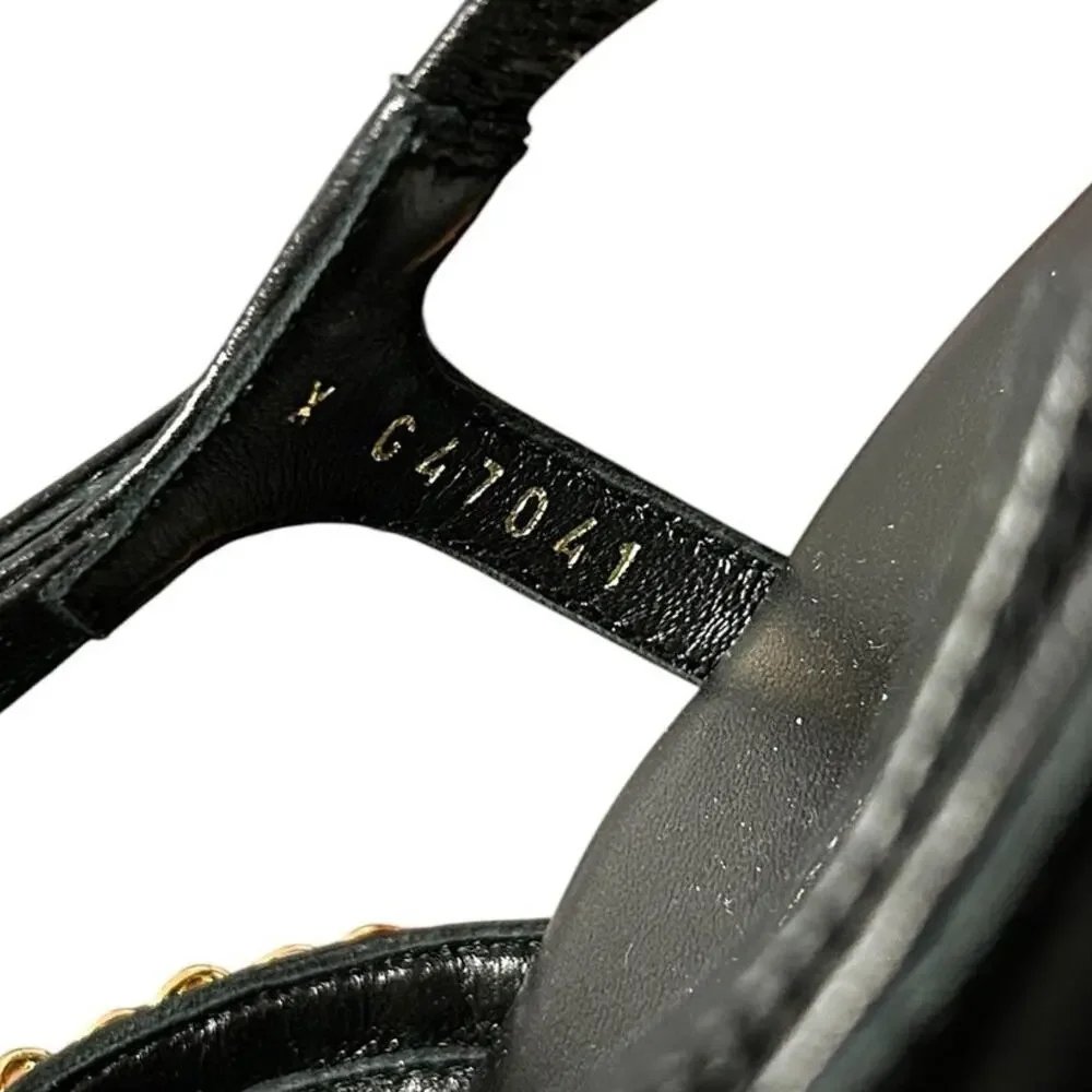 Chanel Black Gold Lambskin Leather Chain Slingback Sandals Womens 39 / US 9